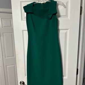 Elie Tahari Green Asymmetrical Ruffled Collar Sheath Dress